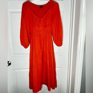 J. Crew Orange Long Sleeve Ruffled Sundress with Bishop Sleeves Sz XSP